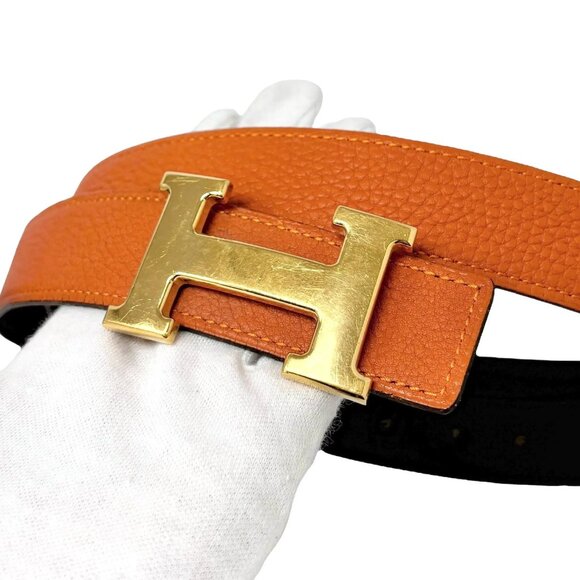 HERMES Vintage Logo Constance Belt #95 Accessory Orange Gold Leather - Picture 5 of 10